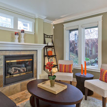 window above fireplace