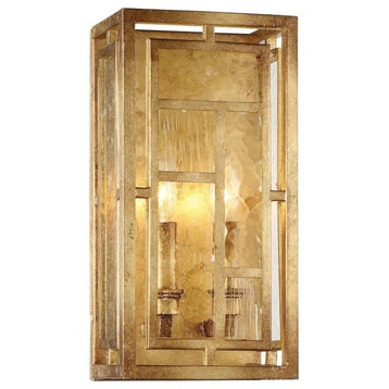 Edgemont Park 2-Light Wall Sconce, Pandora Gold Leaf With Textured Glass Glass