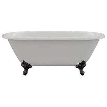 60" Cast Iron Double Ended Tub Without Faucet Holes, Oil Rubbed Bronze Feet