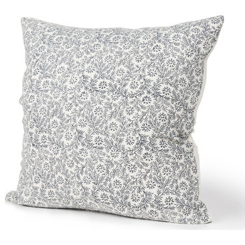Jayne Cream With Indigo Print Linen Square Decorative Pillow Cover