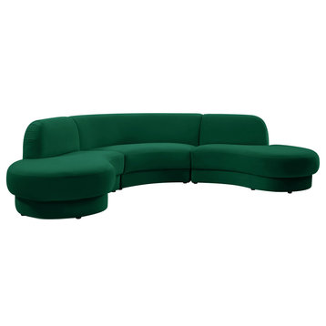Rosa Velvet Upholstered 3-Piece Sectional, Green