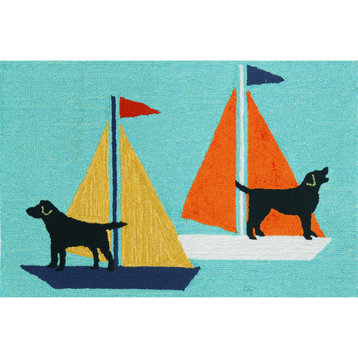 Liora Manne Frontporch Sailing Dog Indoor/Outdoor Rug Blue 2'x3'