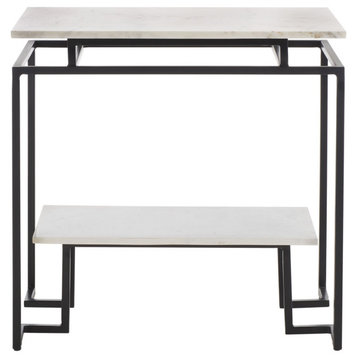 Safavieh Guernica 1 Shelf Rectangle Accent Table, White Marble/Black