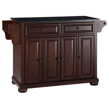 Bowery Hill Traditional Wood Kitchen Island w/ Granite Top in Mahogany/Black