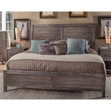 American Woodcrafters Aurora Weathered Gray Wood King Sleigh Bed