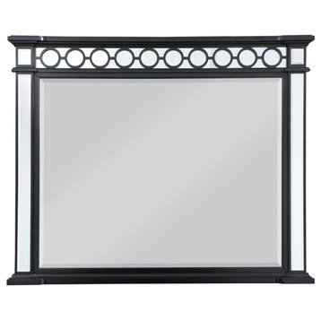 ACME Varian II Horizontal Rectangle Mirror in Black Wooden Frame and Silver