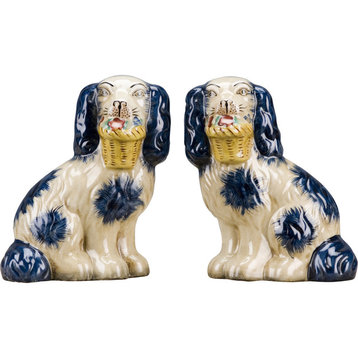 Dogs With Basket, Blue, 2-Piece Set