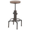Lumisource Hydra Barstool, Antique Metal and Brown Wood