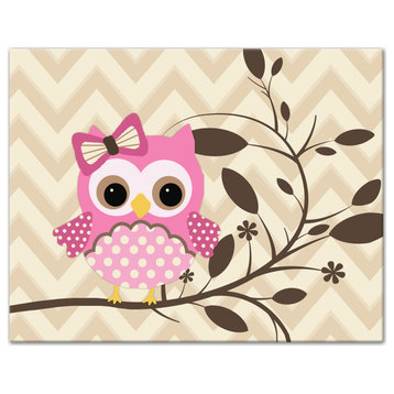 Pink Owl Chevron 14x11 Canvas Wall Art