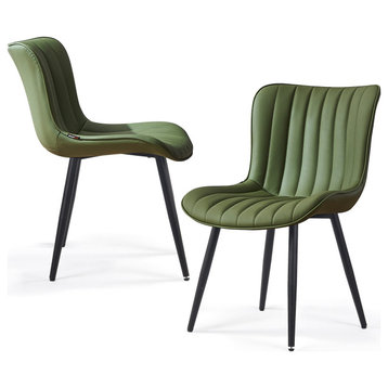Younike Dining Chair Set of 2, Liner Pattern Faux Leather, Green