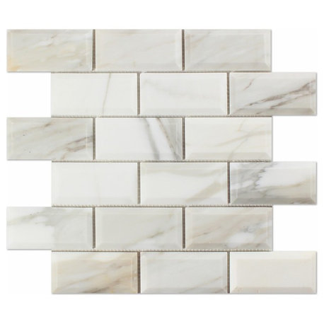 2 X 4 Calacatta Gold Marble Polished & Beveled Brick Mosaic Tile