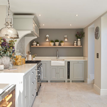 Spacious and bright kitchen with feature wall colour