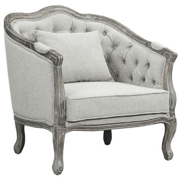 Acme Samael Chair With Pillow Gray Linen and Gray Oak Finish