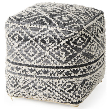 Farida 16Lx16Wx16H Dark Gray Wool and Polyester Patterned Pouf