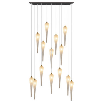 Icicle 14 Blown Glass Chandelier, Black, 60", Champagne Glass