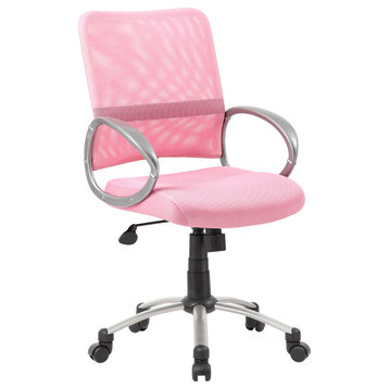 Boss Office Products Mesh Back with Pewter Task Office Chair in Pink