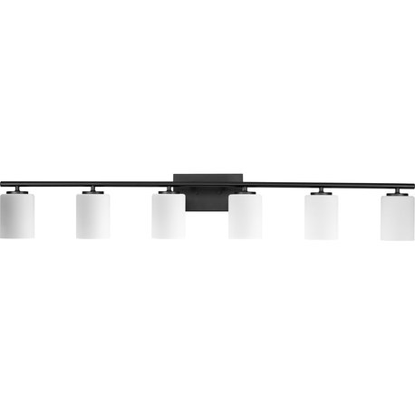 Replay Collection 48" 6-Light Textured Black Etched Glass Bath Vanity Light
