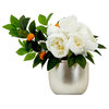 16in. Artificial Peony Dahlia Arrangement white Vase