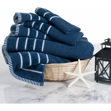 Rice Weave 6-Piece Cotton Towel Set, Navy