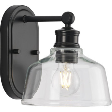 Singleton 1-Light 7.62" Matte Black Farmhouse Vanity Light, Clear Glass Shade