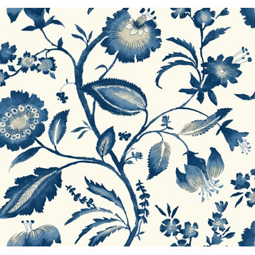 York At7021 Tropics Watercolor Jacobean Wallpaper White, Light to Blue, White