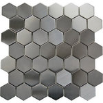 www.wallandtile.com - Oddysey 2" Hexagon Interlocking Mosaic Tile, 10 Sq. ft., 12"x12" - Stainless Steel 2" Hexagon Mosaic