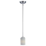 Maxim Lighting - Maxim Lighting Deven 1-Light Mini Pendant in Satin Nickel - Intersecting arms finished in your choice of Satin Nickel or Oil Rubbed Bronze support tall, cylindrical Satin White glass shades for a spectacular and transitional look.