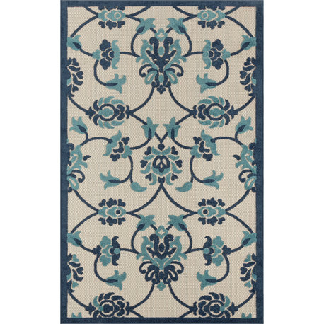 Floral Damask High-Low Indoor Outdoor Area Rug - 2' x 3'