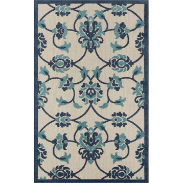 Floral Damask High-Low Indoor Outdoor Area Rug - 2' x 3'