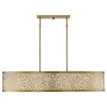 Savoy House - Savoy House New Haven 5 Light Linear Chandelier, Burnished Brass - The organic appeal of New Haven's abstract design allows it to complement a variety of environments. The laser-cut metal pattern in a Burnished Brass finish contrasts nicely with the pale cream inner shade. Measuring 42" long x 15'" wide x 8" high, this five-light oval chandelier provides ample illumination over a dining table or island from five 60-watt Edison-base bulbs. Adding to the versatility is the adjustable hanging height from 8 to 63 inches.