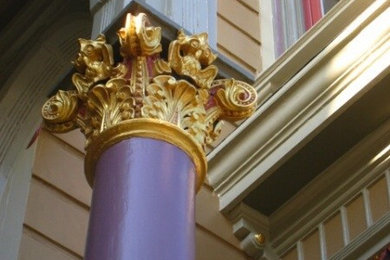 Mid-sized ornate multicolored two-story mixed siding house exterior photo in San Francisco