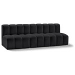 Meridian Furniture - Arc Vegan Leather Upholstered 3-Pc. Modular Sofa, Black - Unleash modern opulence with the Arc Vegan Leather 3pc. Sectional. Crafted for the modern connoisseur, this Sectional injects an air of refined luxury into any space. Its sleek silhouette, upholstered in supple black vegan leather, exudes timeless sophistication while the deep channel tufting adds textural intrigue, further elevating the chair's visual appeal. The modular design makes it a versatile chameleon, effortlessly adapting to your evolving needs and preferences. Whether you envision it gracing a chic living room corner, basking in the glow of a bedroom window, or adding a touch of drama to a home office, the Arc seamlessly complements your unique interior aesthetic.