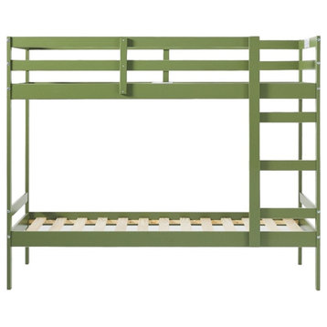Pemberly Row Twin Over Twin Simple Solid Wood Bunk Bed - Olive Green