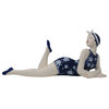 Retro Bathing Beauty Lying Figurine Statue, Swim Suit Woman Navy White Floral