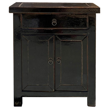 Distressed Gloss Black Lacquer Drawer End Table Nightstand Hcs6100