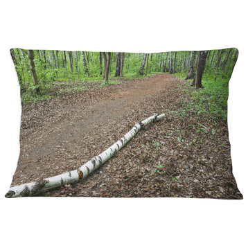 Trunk of Birch on the Track Contemporary Landscape Printed Throw Pillow, 12"x20"