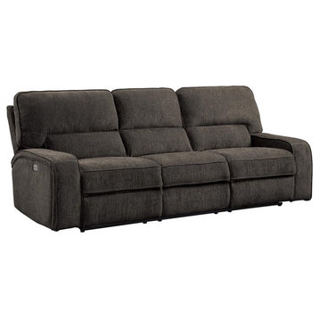 Lexicon Borneo Traditional Chenille Power Double Reclining Sofa in Chocolate
