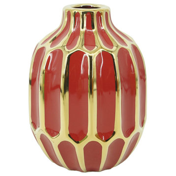 Ceramic Vase 8"H, Red/Gold
