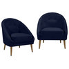Lina Upholstered Modern Barrel Chair, Navy Blue Velvet, Set of 2