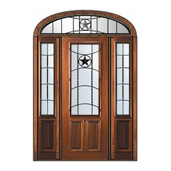 Prehung Sidelights-Transom Door 96 Wood Mahogany Texan 2/3 Lite - Front Doors