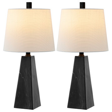 Owen 20.5" Contemporary Resin LED Table Lamp, Black Marble Finish, Set of 2