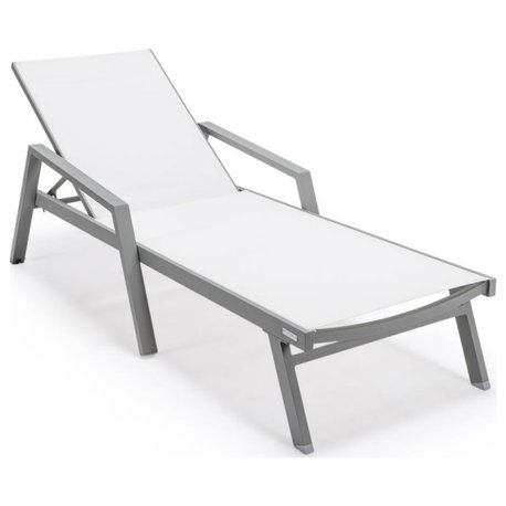 Marlin Patio Chaise Lounge Chair With Armrests in Grey Aluminum Frame