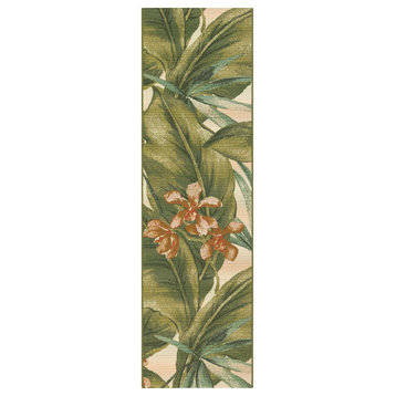 Marina Tropical Leaf Indoor/Outdoor Rug, Cream, 1'11"x7'6"