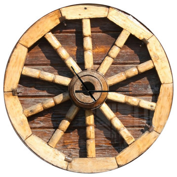 Antique Wagon Wheel Oversized Farmhouse Metal Clock, 36x36