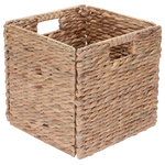 Villacera - Villacera 12" Square Foldable Wicker Storage Bin set of 2 - Villaceras 12-Inch Square Handmade Wicker Storage Bin Foldable Baskets are designed to organize and declutter your house or apartment.  Made of the strongest seagrass, water hyacinth, these baskets are handmade with a tight wicker weave.  As with all of our products, they are designed for sturdiness, style, and longevity.  The integrated handles allow you to move them around with ease.  Whether you use these in the laundry room, living room, or in a garage, their generous sizes will organize just about anything you want to keep around. Product Details: Dimensions: 12 L x 12 W x 12 H. Material: Water Hyacinth. Color: Natural. Care: Vacuum regularly to remove dust. Occasionally clean with a diluted solution of Oil Soap and water to remove any grime from crevices and maintain natural luster.