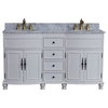 62" Double Sink Vanity Antique White Finish, White Marble Top