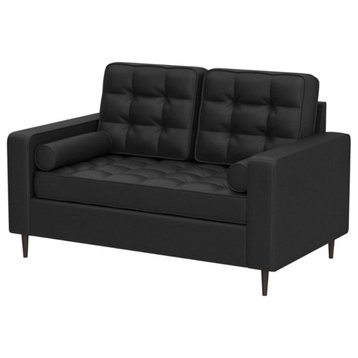 Elegant Loveseat, Tufted Faux Leather Upholstery With Bolster Pillows