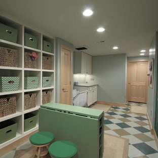 Traditional utility room in Denver with open cabinets.