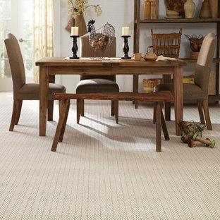 ウィチタの中サイズのトラディショナルスタイルのLDKの画像 (白い壁、カーペット敷き、ベージュの床)