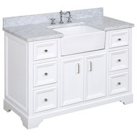 Zelda Bathroom Vanity, Base: White, 48", Top: Carrara Marble, Single Sink